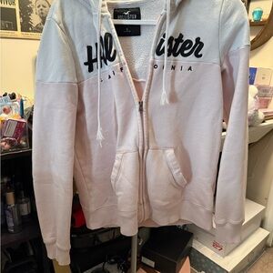 Hollister Light Pink and White Zip Hoodie